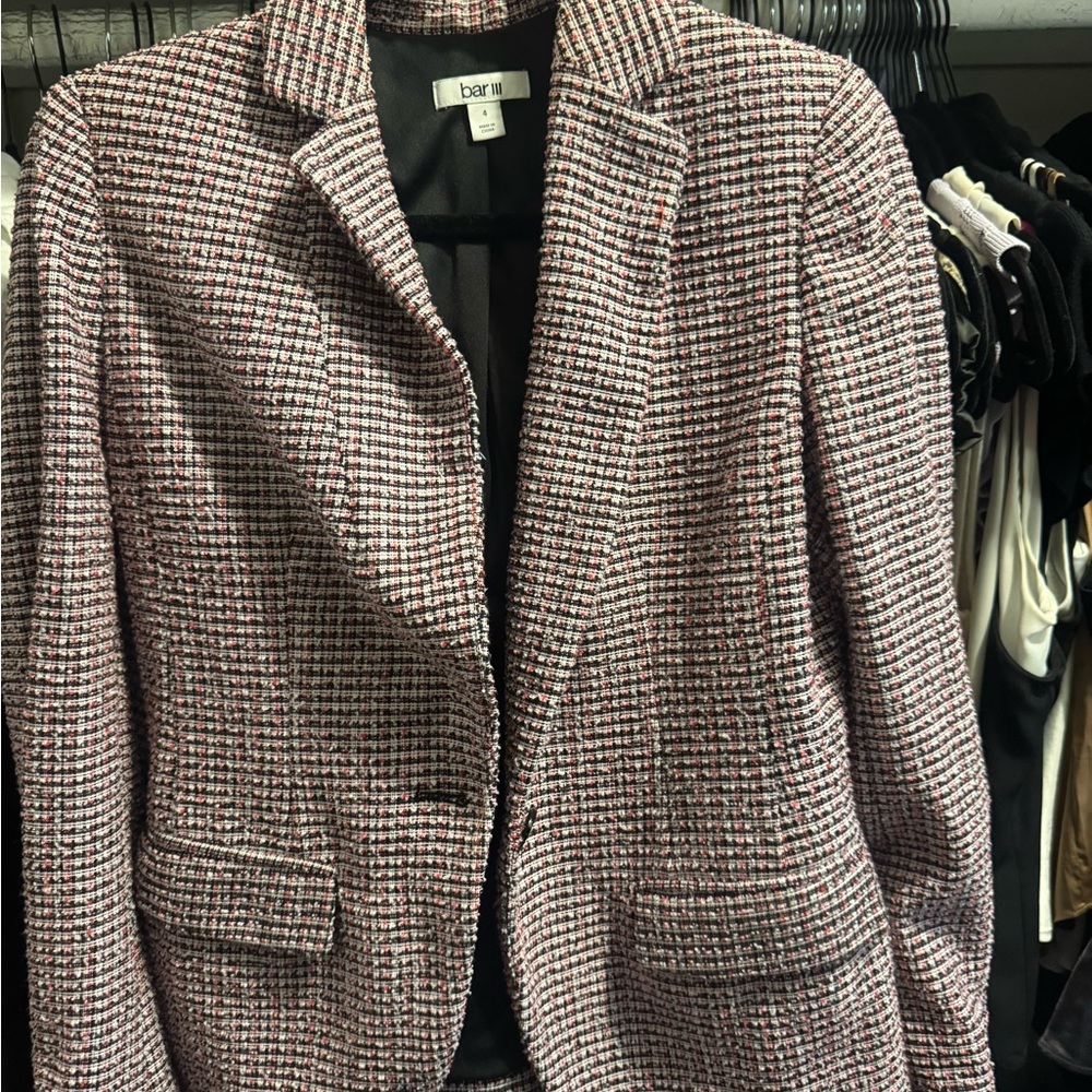 Bar III Women's Red and Black Checkered Blazer